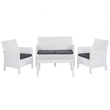 Set ADRIÁTICO, 2 Sillones + Sofá 2 plazas + mesa, polipropileno blanco, cojines incluidos Set ADRIÁTICO, 2 Sillones + Sofá 2 plazas + mesa, polipropileno blanco, cojines incluidos