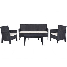 Set ADRIÁTICO, 2 Sillones + Sofá 3 plazas + mesa, polipropileno antracita, cojines incluidos Set ADRIÁTICO, 2 Sillones + Sofá 3 plazas + mesa, polipropileno antracita, cojines incluidos