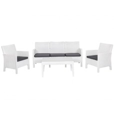 Set ADRIÁTICO, 2 Sillones + Sofá 3 plazas + mesa, polipropileno blanco, cojines incluidos Set ADRIÁTICO, 2 Sillones + Sofá 3 plazas + mesa, polipropileno blanco, cojines incluidos