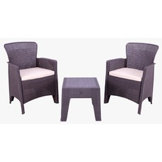 Set EVERLY, 2 sillones y mesa baja, polipropileno marrón, cojín beige Set EVERLY, 2 sillones y mesa baja, polipropileno marrón, cojín beige