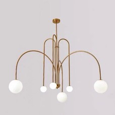 Lámpara MOERS, colgante, metal, dorada vintage, tulipa blanca