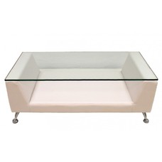 Mesa KATE, baja, cristal, blanca, 120x60 cms