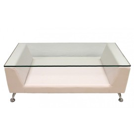 Mesa KATE, baja, cristal, blanca, 120x60 cms