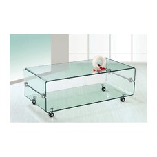 Mesa MELBOURNE, cristal curvado, ruedas, 120x60 cms