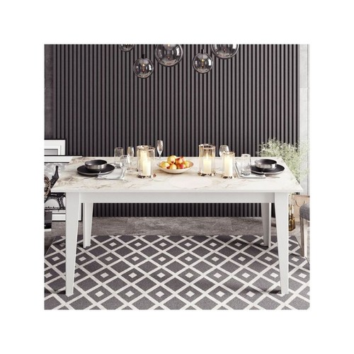 Mesa de comedor SIENA, biIaminado mármol blanco, 180 x 90 cms.
