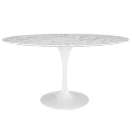 Mesa TUL, oval, fibra de vidrio, mármol blanco 160x90 cms