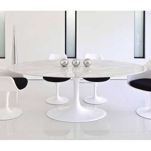 Mesa TUL, oval, fibra de vidrio, mármol blanco 180x108 cms