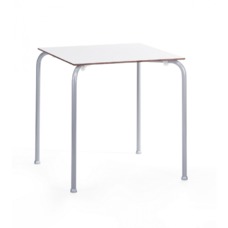 Mesa FERAY, apilable, epoxi plata, tablero fenólico blanco, 69 x 69 cms.