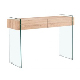 Consola GIOVANNA, 2 cajones, madera, cristal templado, 120 x 40 cms