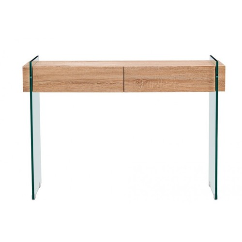 Consola GIOVANNA, 2 cajones, madera, cristal templado, 120 x 40 cms