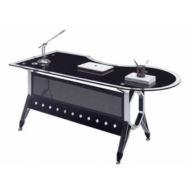 Mesa de oficina COLOGNE, forma a izquierda, vidrio templado negro, 180 x 85 cms