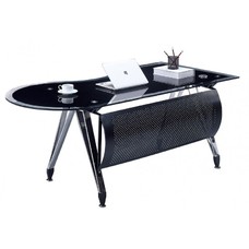 Mesa de oficina MAGNA, forma a derecha, vidrio templado negro, 180 x 85 cms