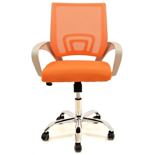 Sillón de oficina FISS NEW, blanco, gas, basculante, malla y tejido naranja