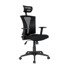 Sillón de oficina PRAGE, ergonómico, basculante, malla negra, asiento tejido negro