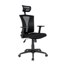 Sillón de oficina PRAGE, ergonómico, basculante, malla negra, asiento tejido negro