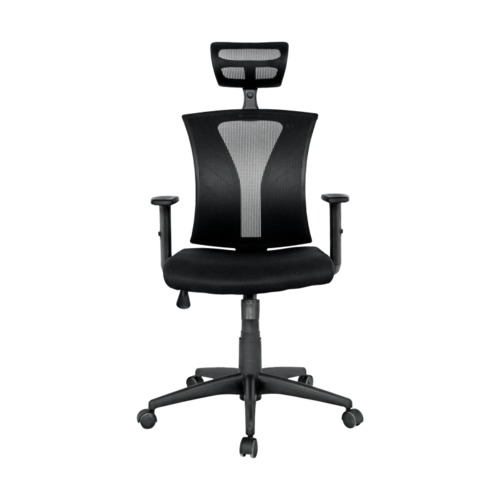 Sillón de oficina PRAGE, ergonómico, basculante, malla negra, asiento tejido negro
