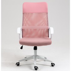 Sillón de oficina VERTON, blanco, malla y asiento rosa