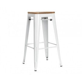 Taburete TOL, acero, madera, blanco