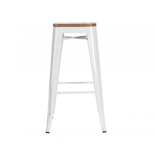 Taburete TOL, acero, madera, blanco