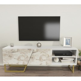 Mueble de TV MARCUS, biIaminado mármol blanco, 150 cms.