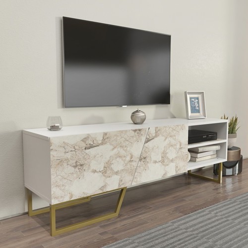 Mueble de TV MARCUS, biIaminado mármol blanco, 150 cms.