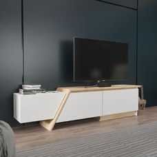 Mueble de TV PRUDENCE, biIaminado blanco con roble, 180 cms. Mueble de TV PRUDENCE, biIaminado blanco con roble, 180 cms.