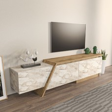 Mueble de TV PRUDENCE, biIaminado mármol blanco con roble, 180 cms. Mueble de TV PRUDENCE, biIaminado mármol blanco con roble, 180 cms.