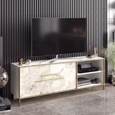 Mueble de TV SIENA, biIaminado mármol blanco con metal dorado, 160 cms. Mueble de TV SIENA, biIaminado mármol blanco con metal dorado, 160 cms.