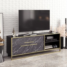 Mueble de TV SIENA, biIaminado mármol negro con metal dorado, 160 cms. Mueble de TV SIENA, biIaminado mármol negro con metal dorado, 160 cms.