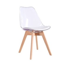 Silla TORRE 4P, madera, transparente, cojín blanco