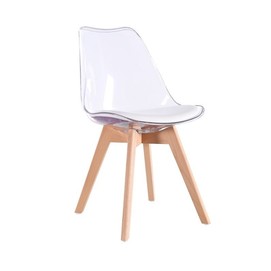 Silla TORRE 4P, madera, transparente, cojín blanco