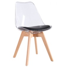 Silla TORRE 4P, madera, transparente, cojín negro