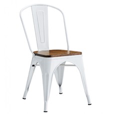Silla TOL EK WOOD, acero, blanca, asiento madera