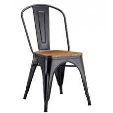 Silla TOL EK WOOD, acero, negra, asiento madera