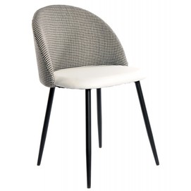 Silla ETNA, metal negro, tapizado pata de gallo y similpiel blanca