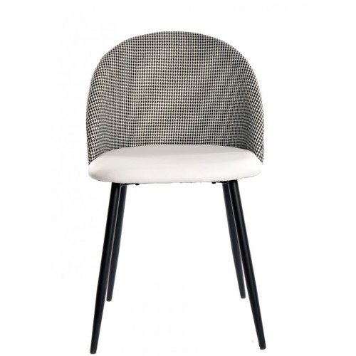 Silla ETNA, metal negro, tapizado pata de gallo y similpiel blanca