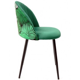Silla FLORAL, metal, tapizado velvet verde con trasera floral a juego