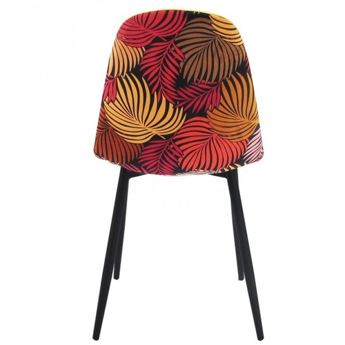 Silla HORUS NEW, metal, tapizado velvet amarillo con trasera floral a juego