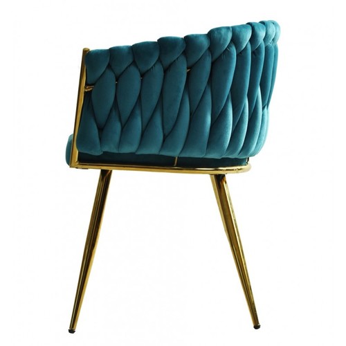 Sillón KING, metal dorado, tapizado velvet turquesa