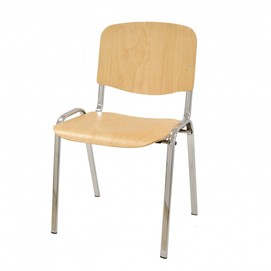 Silla NIZA NEW, chasis cromado, asiento y respaldo en madera natural