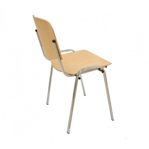 Silla NIZA NEW, chasis cromado, asiento y respaldo en madera natural