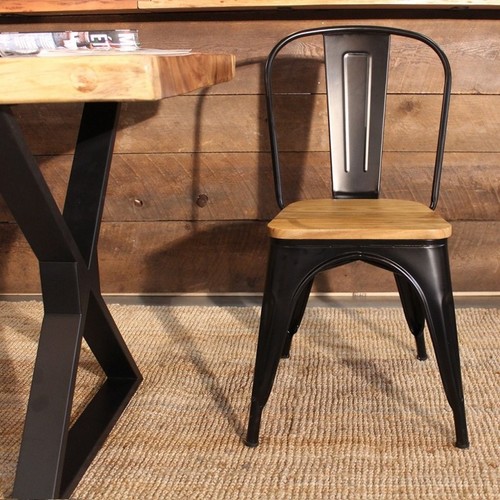 Silla TOL, acero, madera, negra