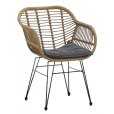 Sillón KUALA, metal, ratán beige, cojín negro