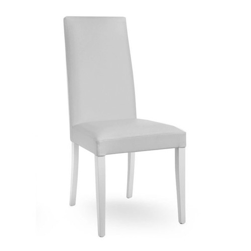 Silla DENNY, madera de haya, lacada blanca y tapizado gris claro