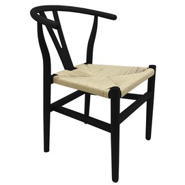 Silla WISH, apilable, madera de haya, color negro, fibra trenzada