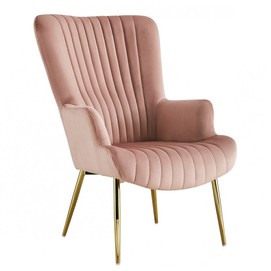 Sillón LILLE, patas doradas, tapizado velvet rosa