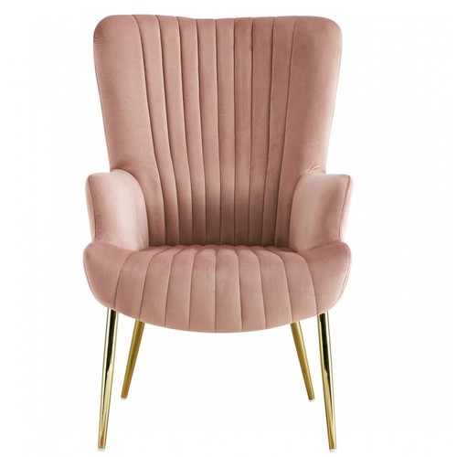 Sillón LILLE, patas doradas, tapizado velvet rosa