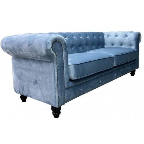 Sofá CHESTER PREMIUM, 3 plazas, tapizado velvet dusky azul