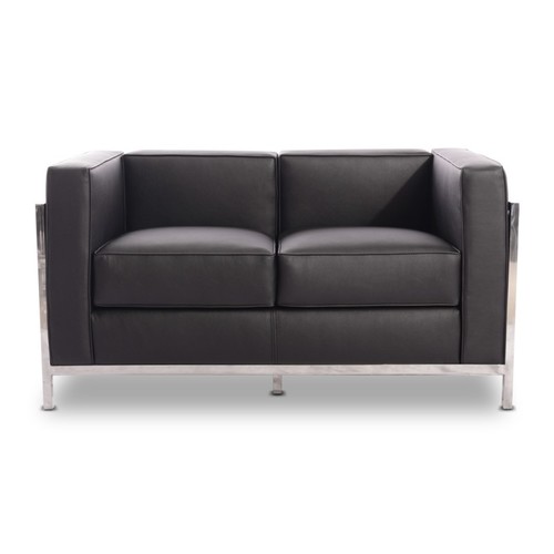 Sofá LOBBY, 2 plazas, acero inoxidable, similpiel negra