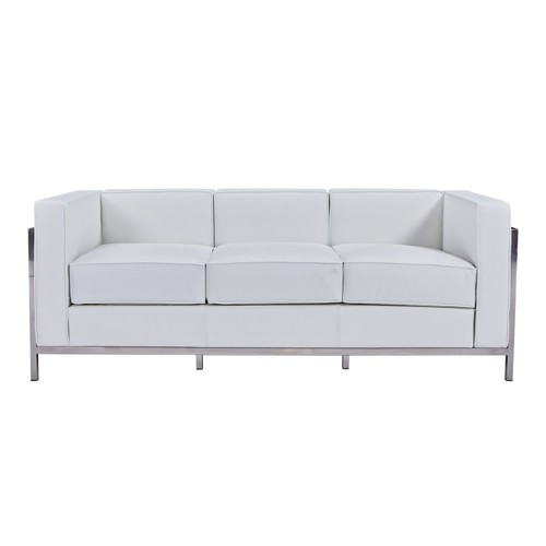 Sofá LOBBY, 3 plazas, acero inoxidable, similpiel blanca